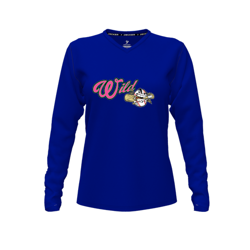 [FTLVCFRY-FYXS-LOGO3] Decker Comfort T-Shirt (Female Youth XS, Royal, V Neck, Logo 3, Long Sleeve)