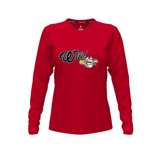 [CUS-DFW-TEES-CMF-VNK-LSL-RED-FYXS-LOGO2] Decker Comfort T-Shirt (Female Youth XS, Red, V Neck, Logo 2, Long Sleeve)