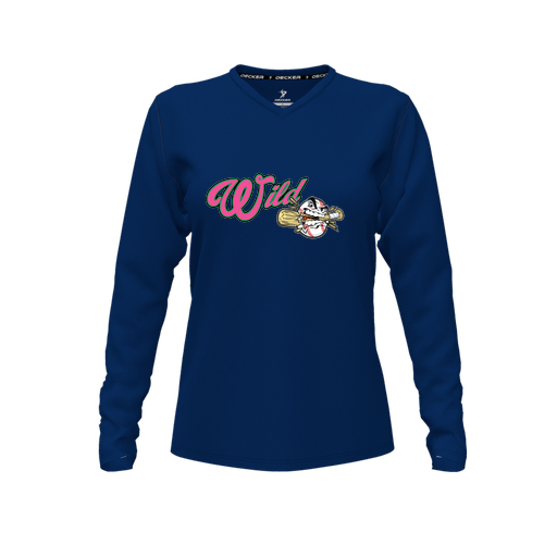 [FTLVPTNV-FYXS-LOGO3] Decker Performance T-Shirt (Female Youth XS, Navy, V Neck, Logo 3, Long Sleeve)